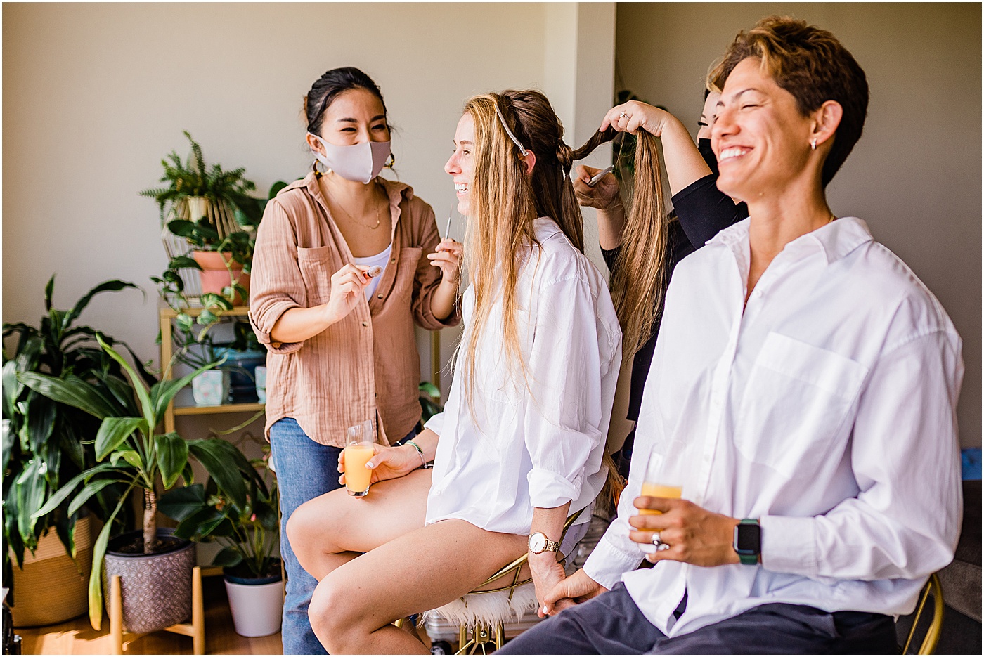 Brides getting ready together