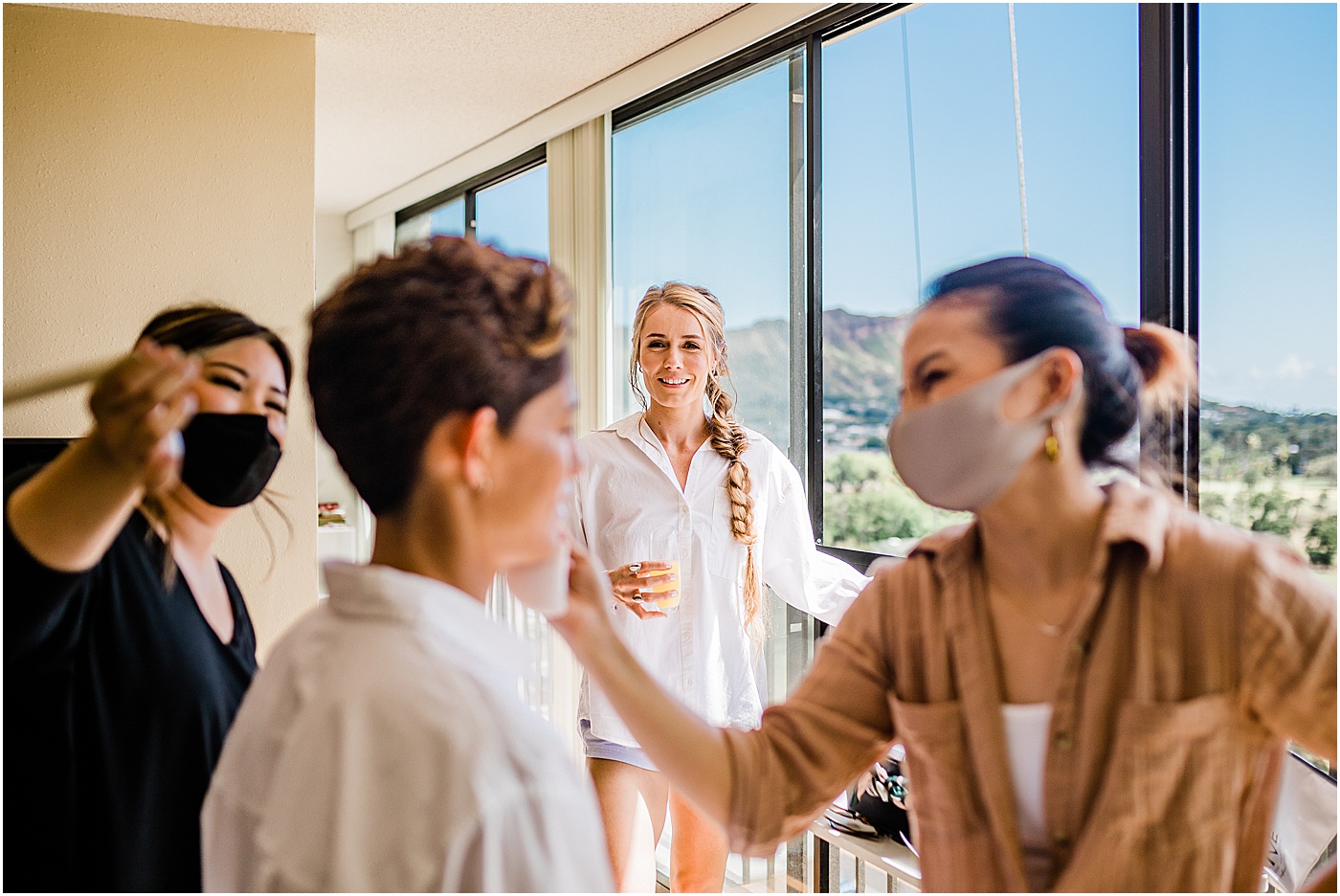 Brides getting ready together