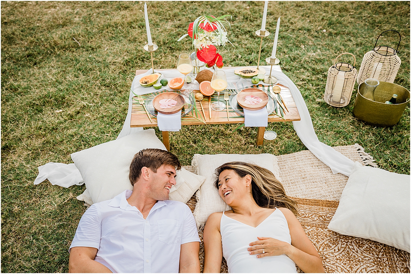 bride and groom at picnic hawaii elopement planning