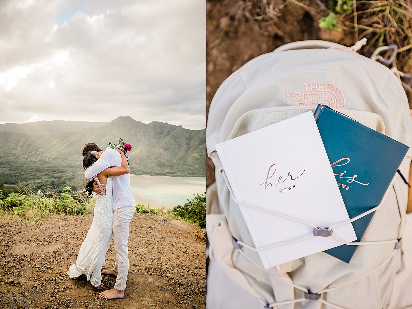 bride and groom during hawaii adventure ceremony on a hike