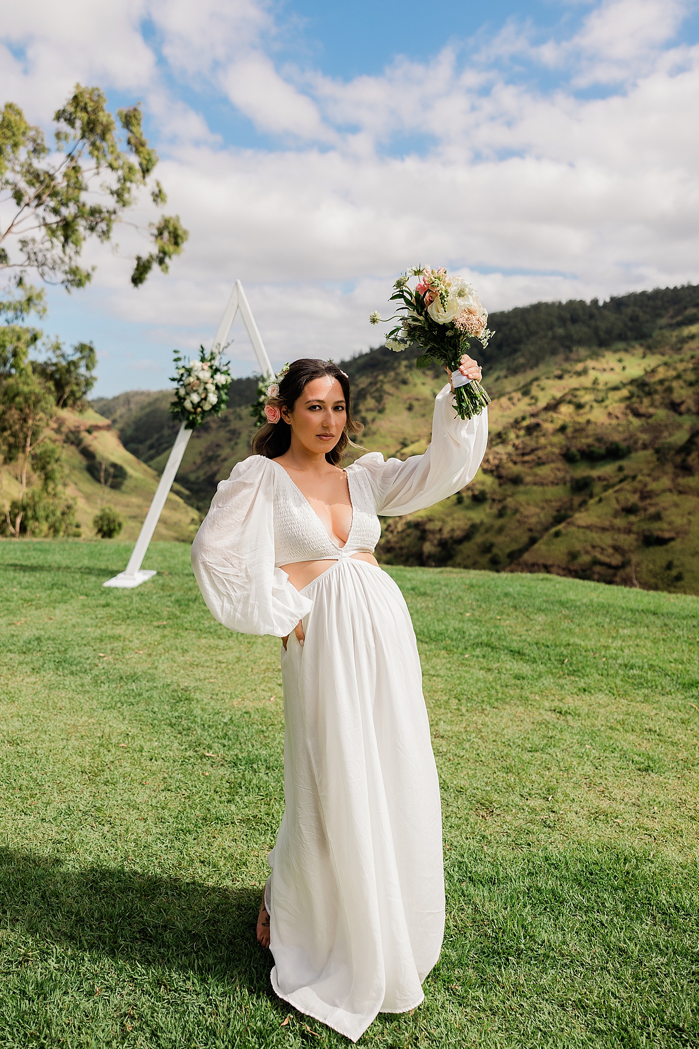 bridal portrait at Elopement ceremony at Waialua Valley Farms 