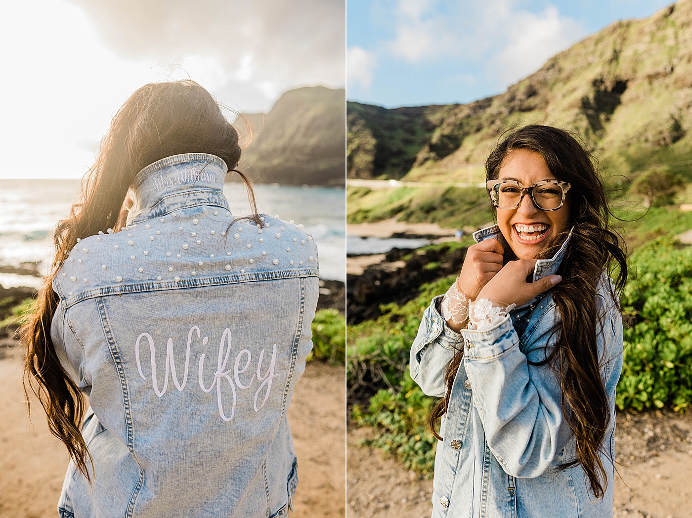 bride wifey jean jacket honolulu elopement