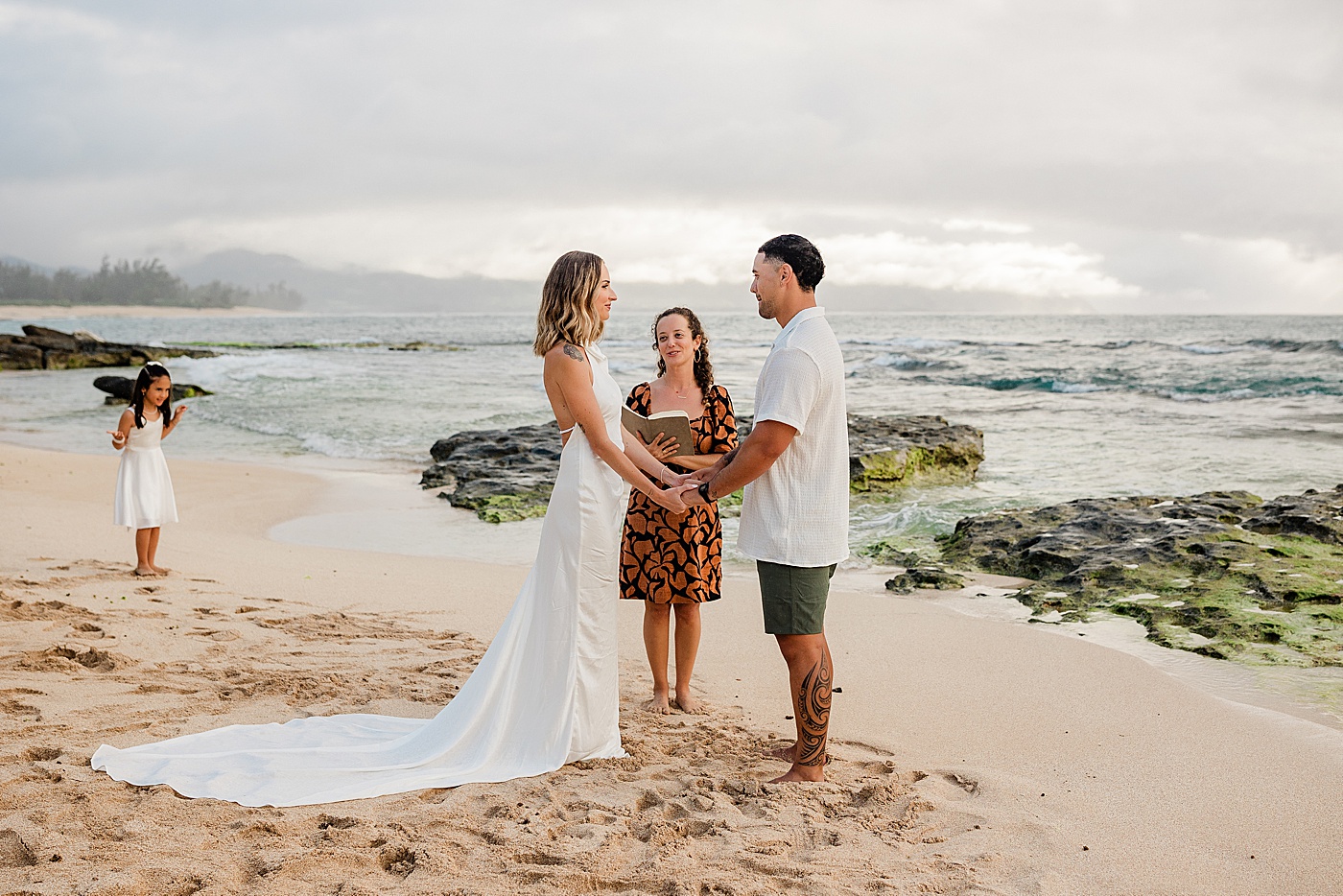 North Shore Oahu Elopement ceremony at the beach.