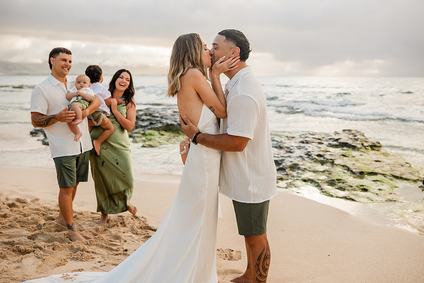 North Shore Oahu Elopement ceremony at the beach.