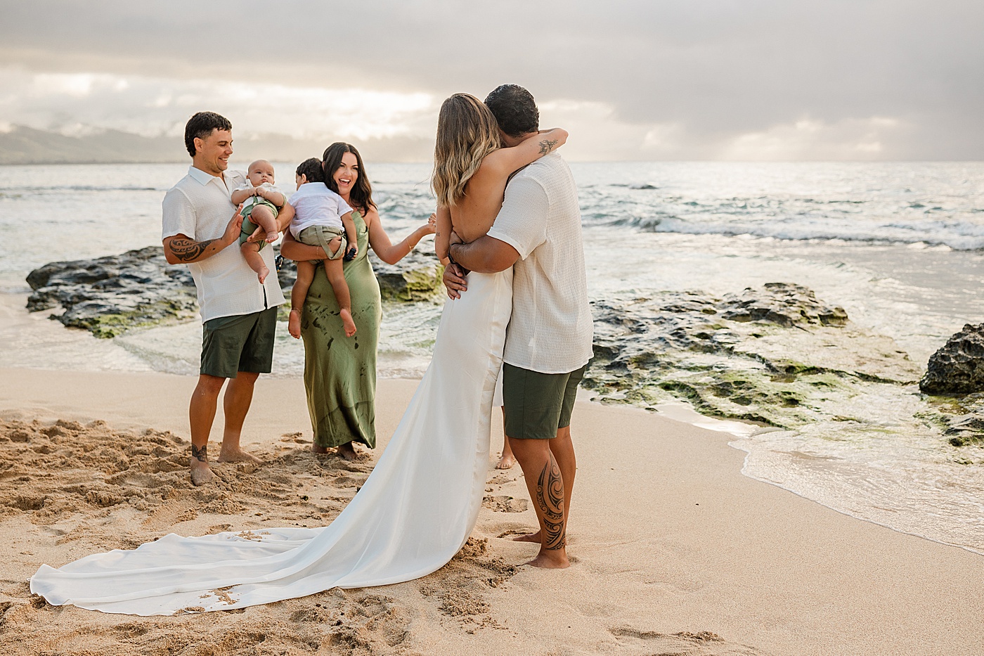 North Shore Oahu Elopement ceremony at the beach.